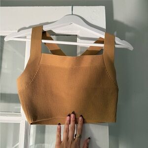 Babaton Tan Ribbed Crop Top